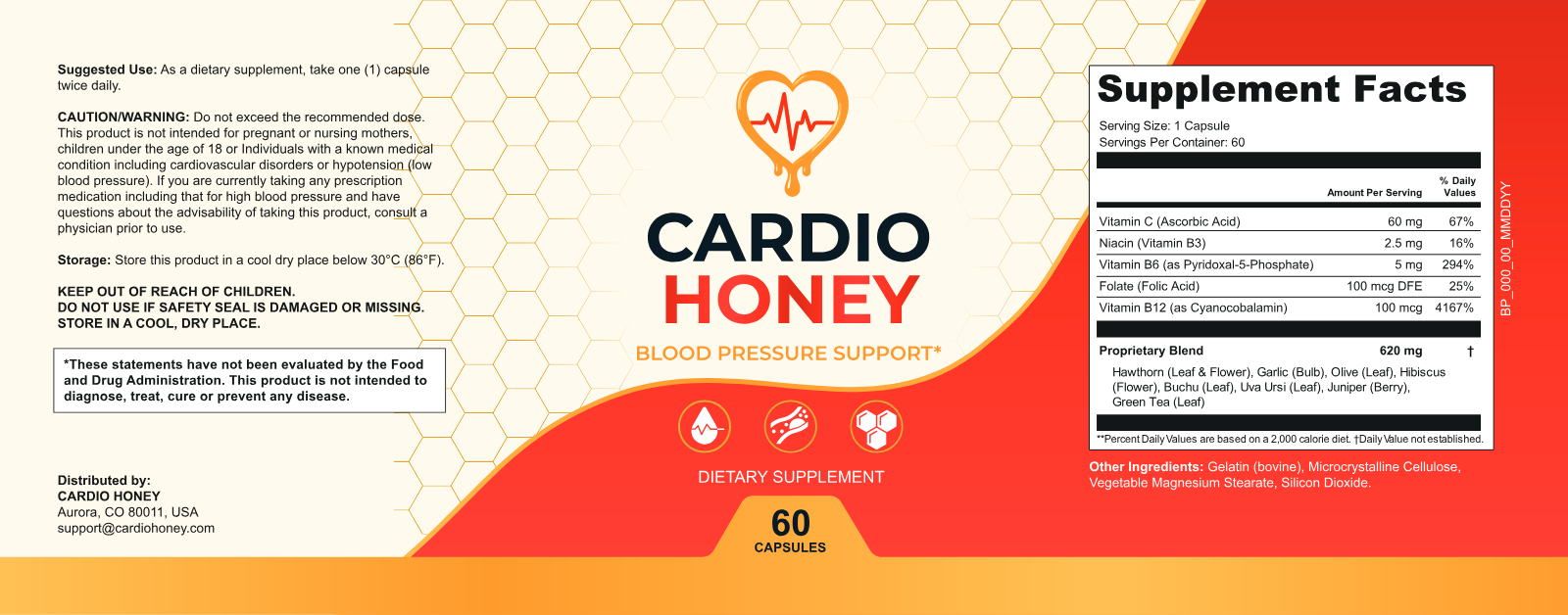 Cardio Honey — full product label including ingredients, Supplement Facts and manufacturer information