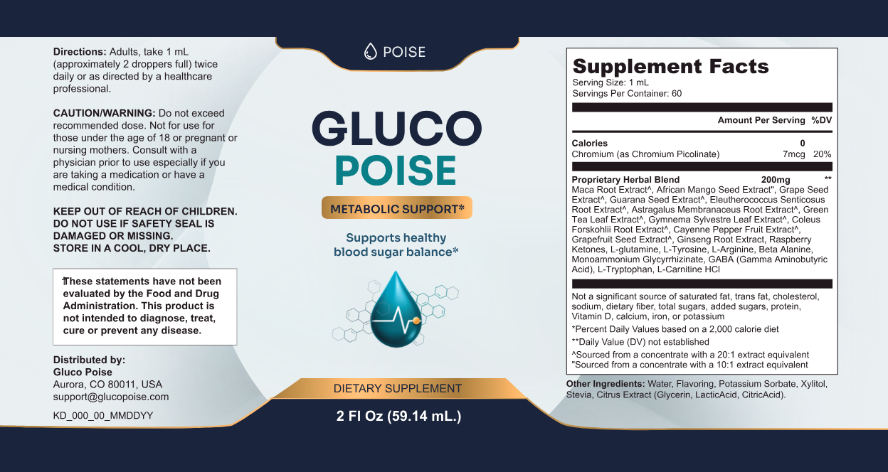 Gluco Poise — full product label including ingredients, Supplement Facts and manufacturer information