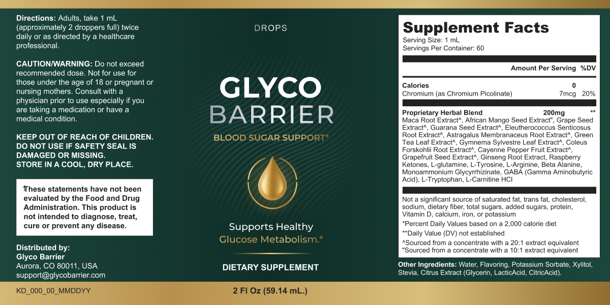 Glyco Barrier — full product label including ingredients, Supplement Facts and manufacturer information