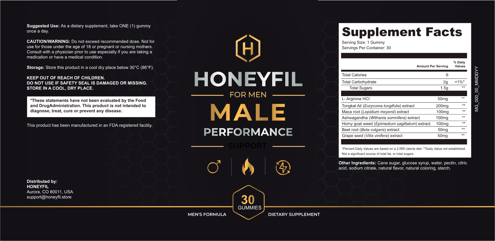 HoneyFil — full product label including ingredients, Supplement Facts and manufacturer information