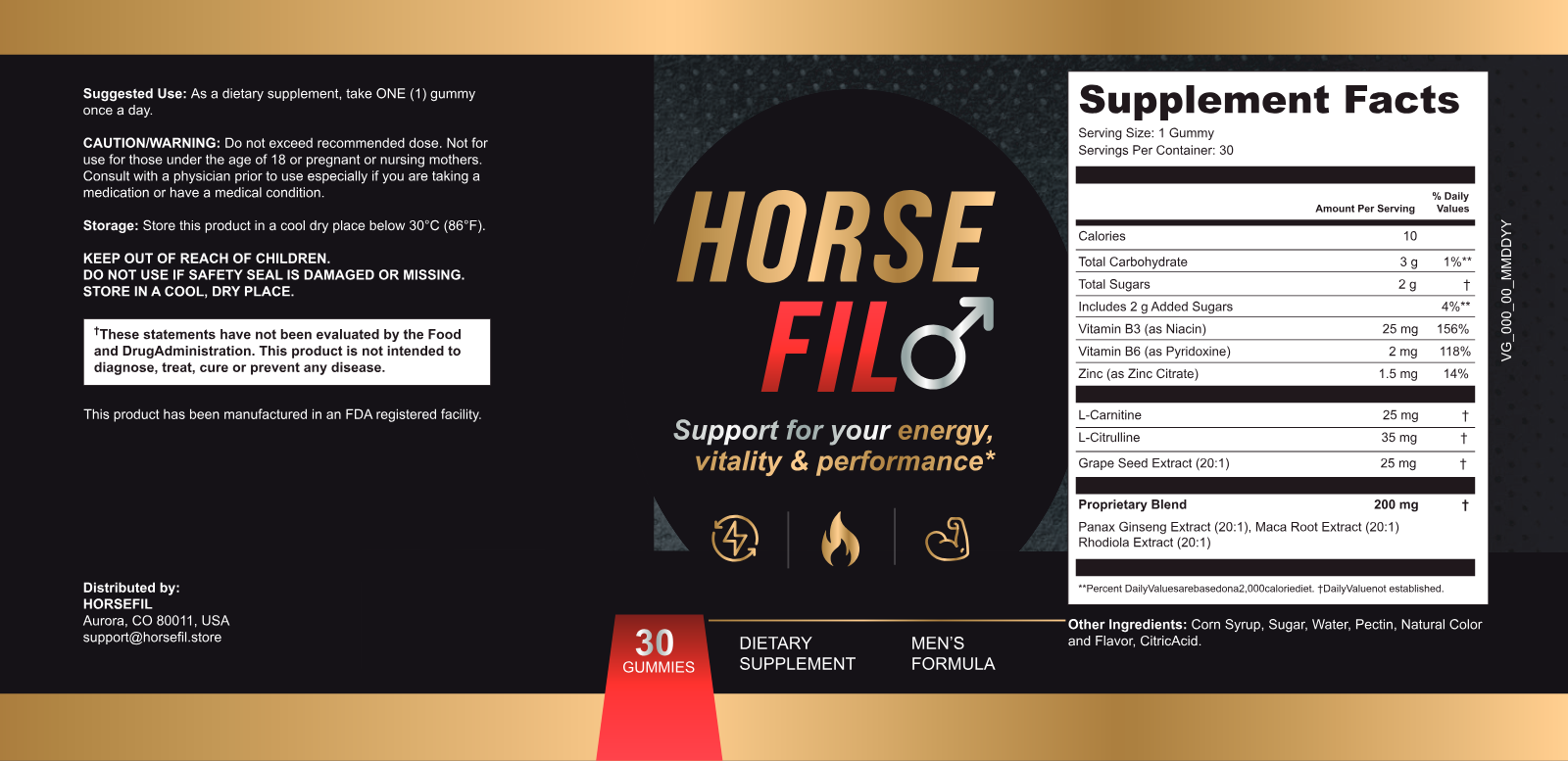 HorseFil — full product label including ingredients, Supplement Facts and manufacturer information